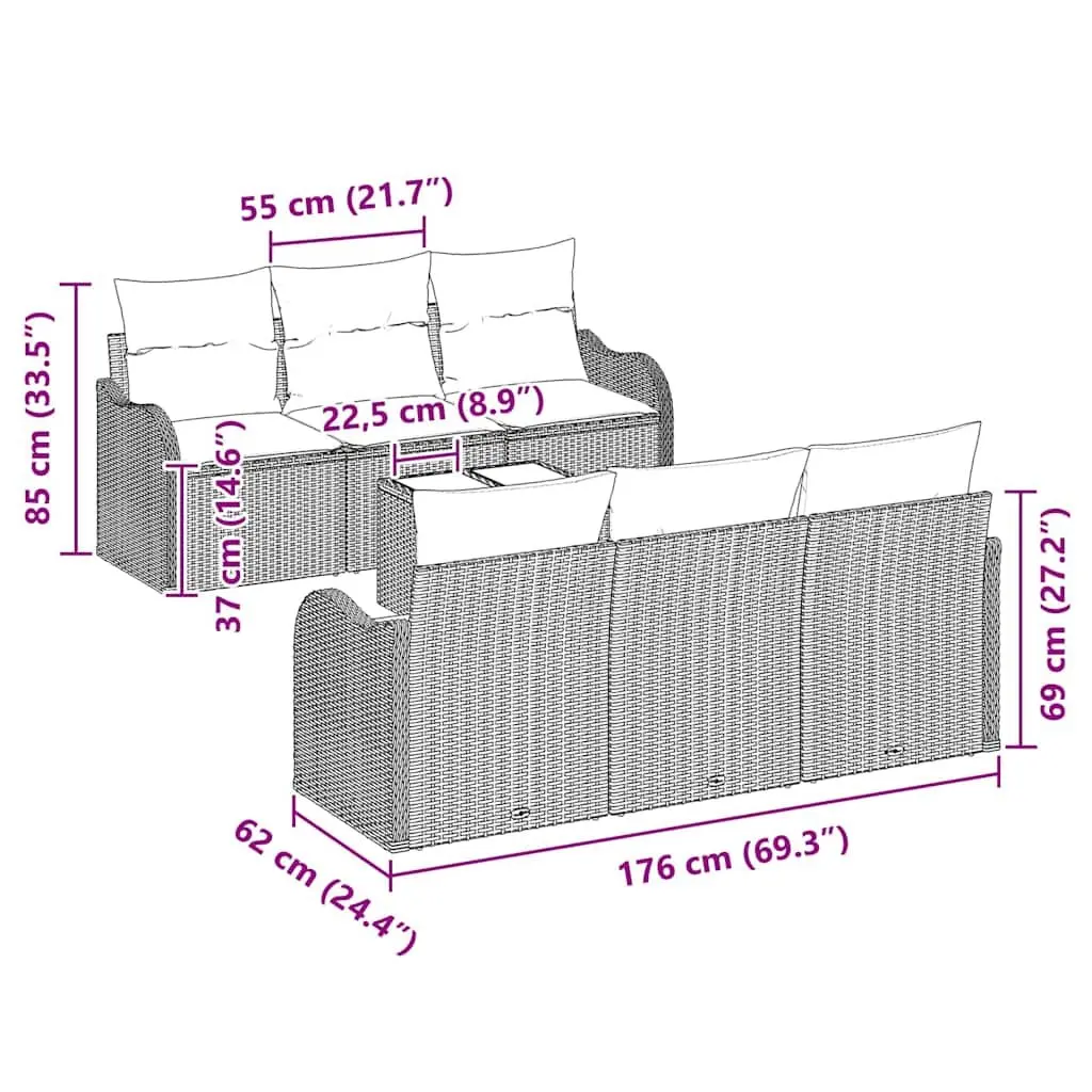 Black Poly Rattan Garden Sofa Set with Glass Table