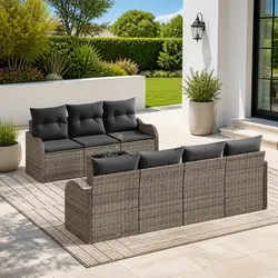 Durable Grey Poly Rattan Outdoor Garden Sofa Set