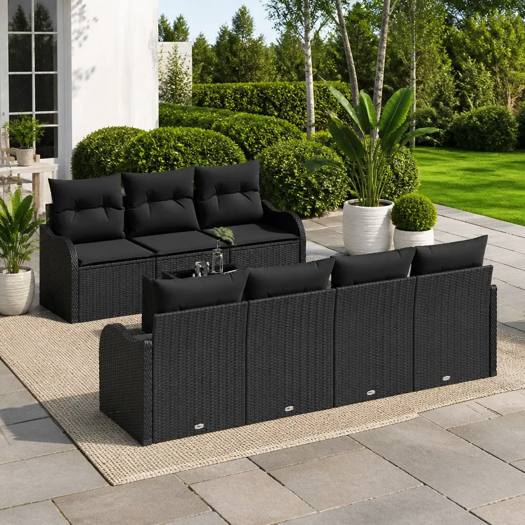 Modular Outdoor Sofa Set in Black Poly Rattan