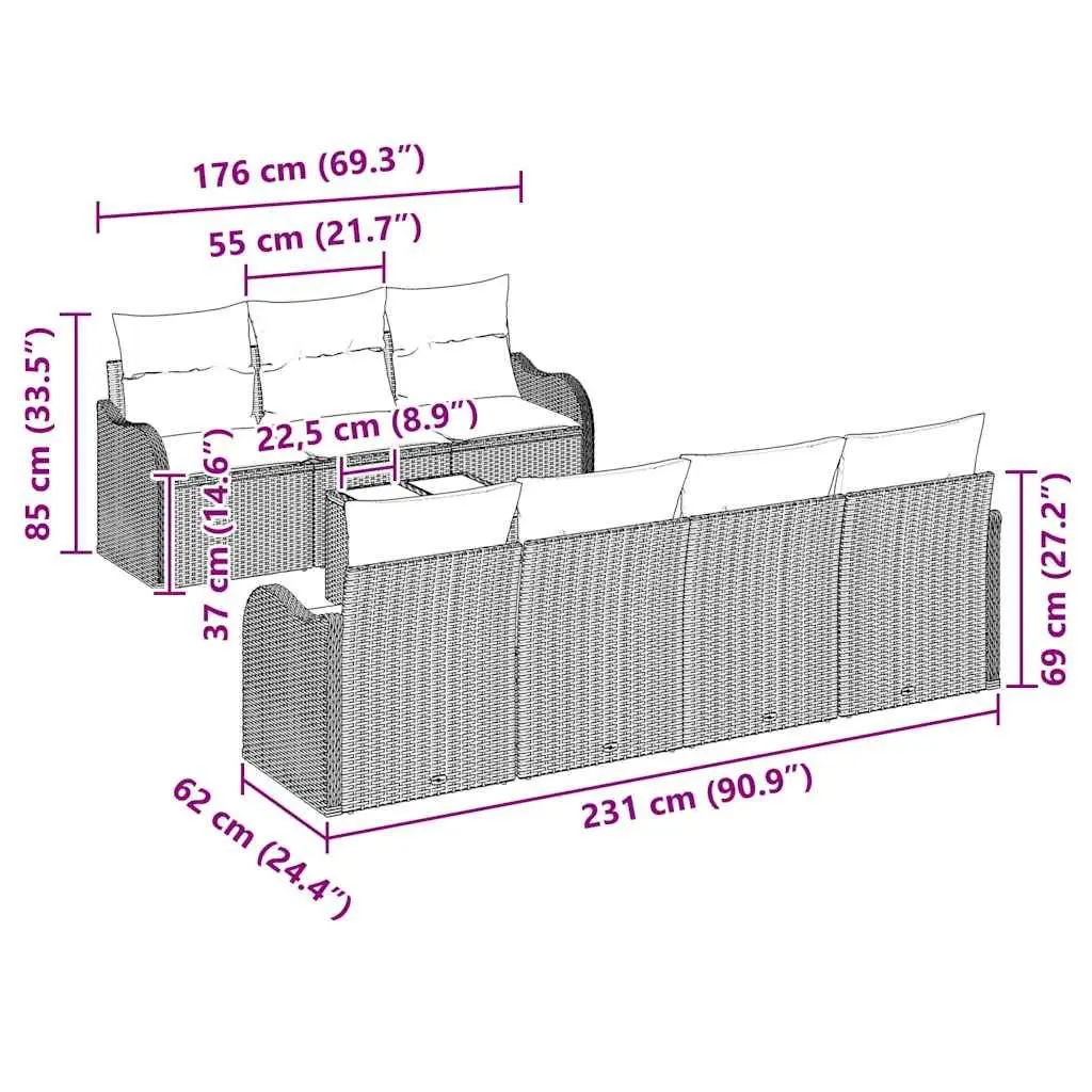 Modular Outdoor Sofa Set in Black Poly Rattan