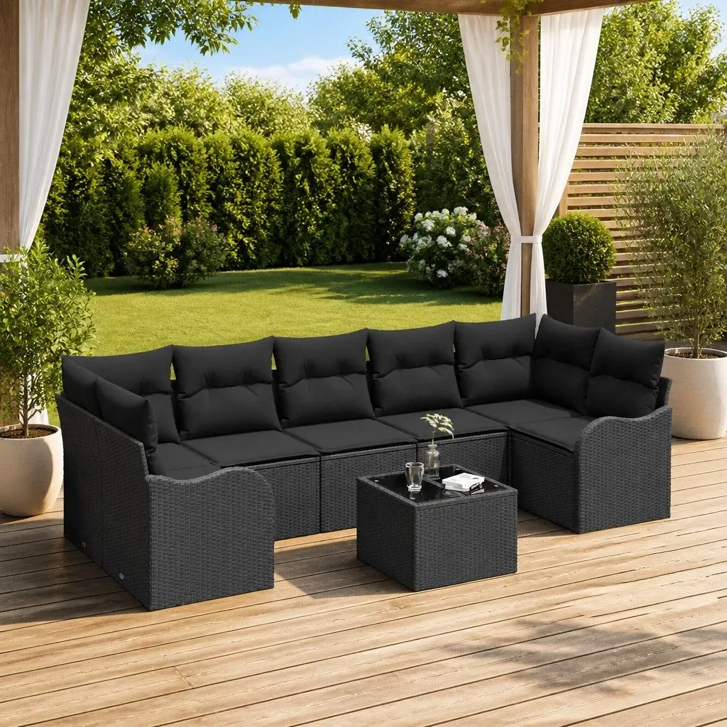 Outdoor Garden Sofa Set Modular Seating Black Poly Rattan Steel Frame Patio