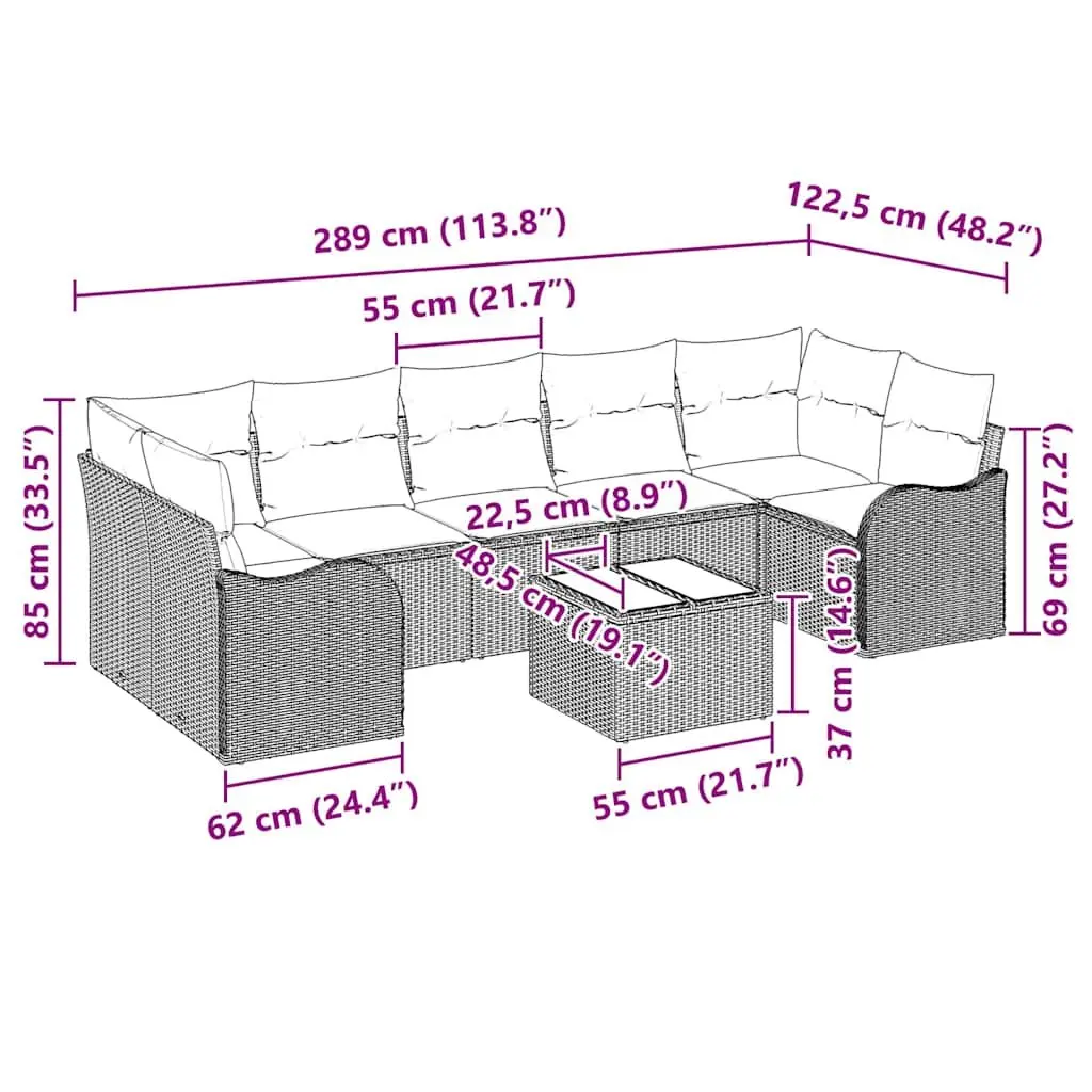 Outdoor Garden Sofa Set Modular Seating Black Poly Rattan Steel Frame Patio