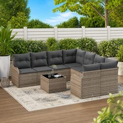Garden Sofa Set 9 pcs Grey Poly Rattan Modular Outdoor Seating Furniture