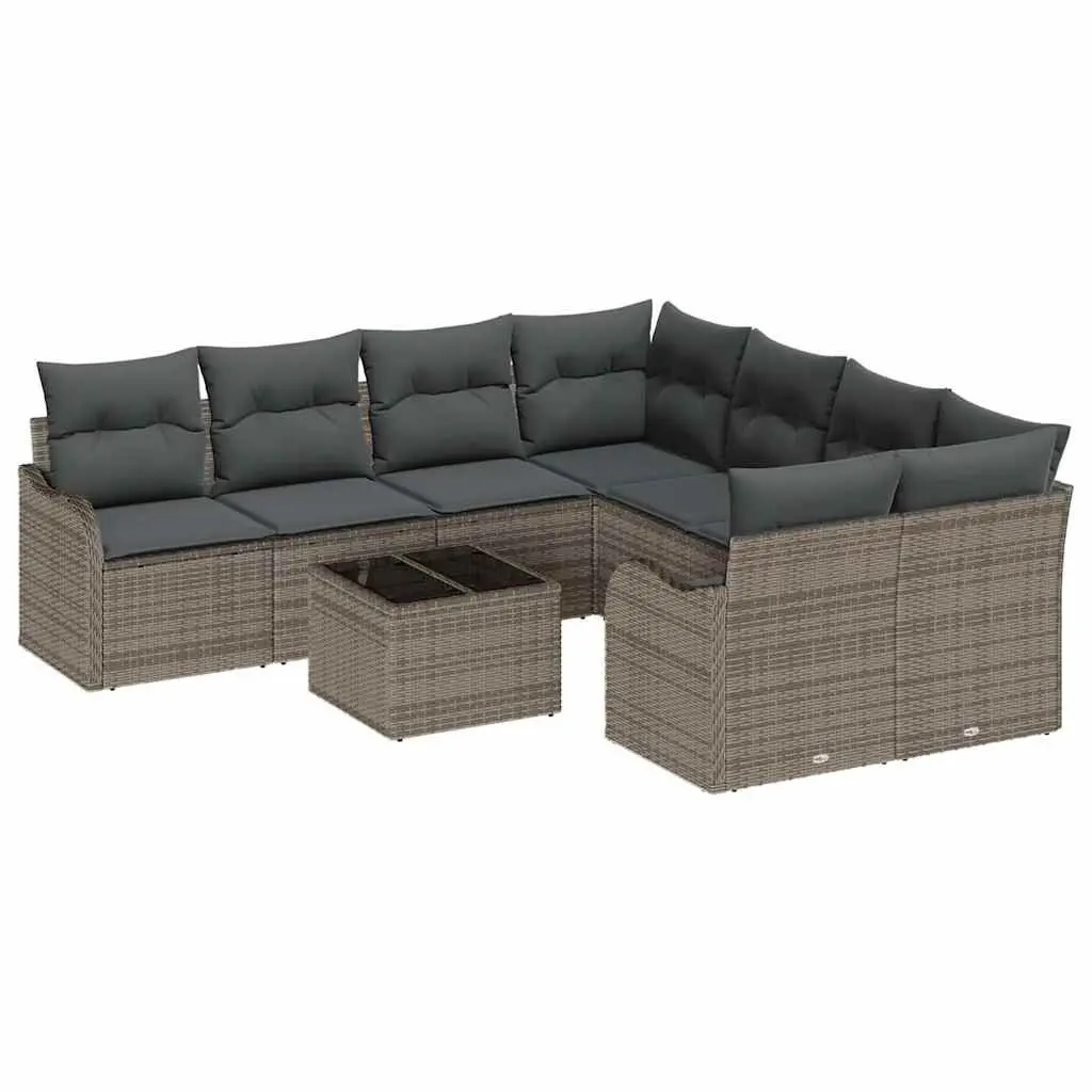 9-Piece Modular Outdoor Sofa Set in Grey Poly Rattan
