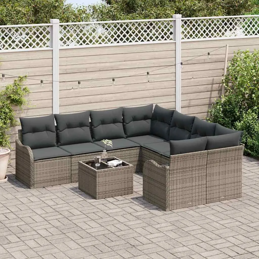 9-Piece Modular Outdoor Sofa Set in Grey Poly Rattan