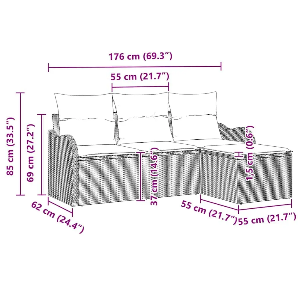 4-Piece Grey Modular Outdoor Sofa Set