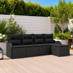 Stylish Black Poly Rattan Garden Sofa Set for Outdoor Use