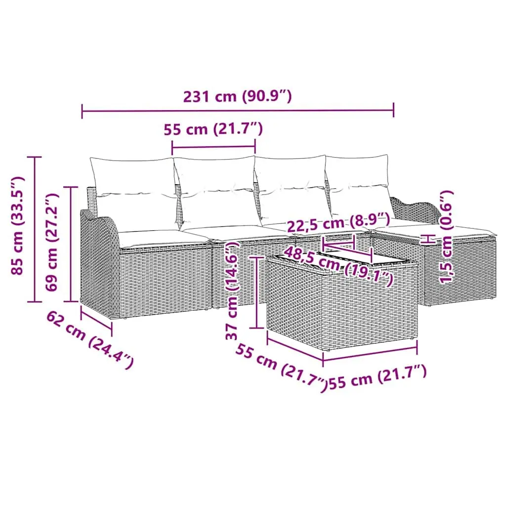 Modular Garden Sofa Set 6 Pcs Grey
