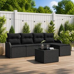 Stylish 6-Piece Modular Black Rattan Garden Sofa Set