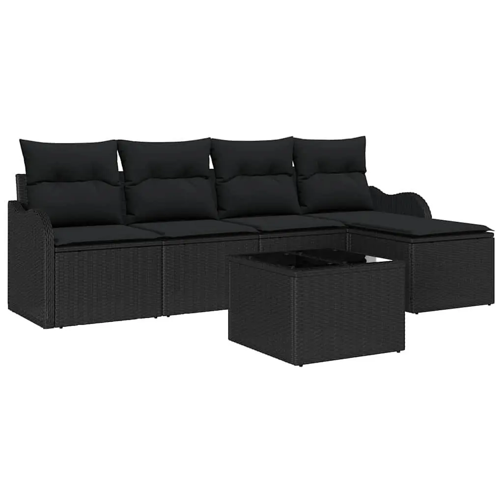 6-Piece Modular Black Rattan Garden Sofa Set