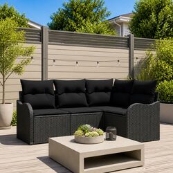 Stylish Black Poly Rattan Garden Sofa Set for Outdoor Use