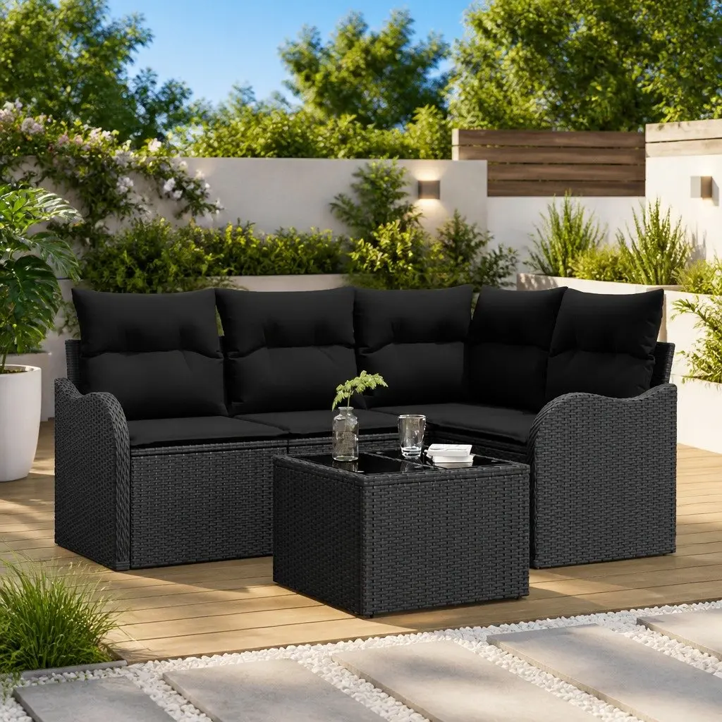 Black Modular Garden Sofa Set with Durable Poly Rattan