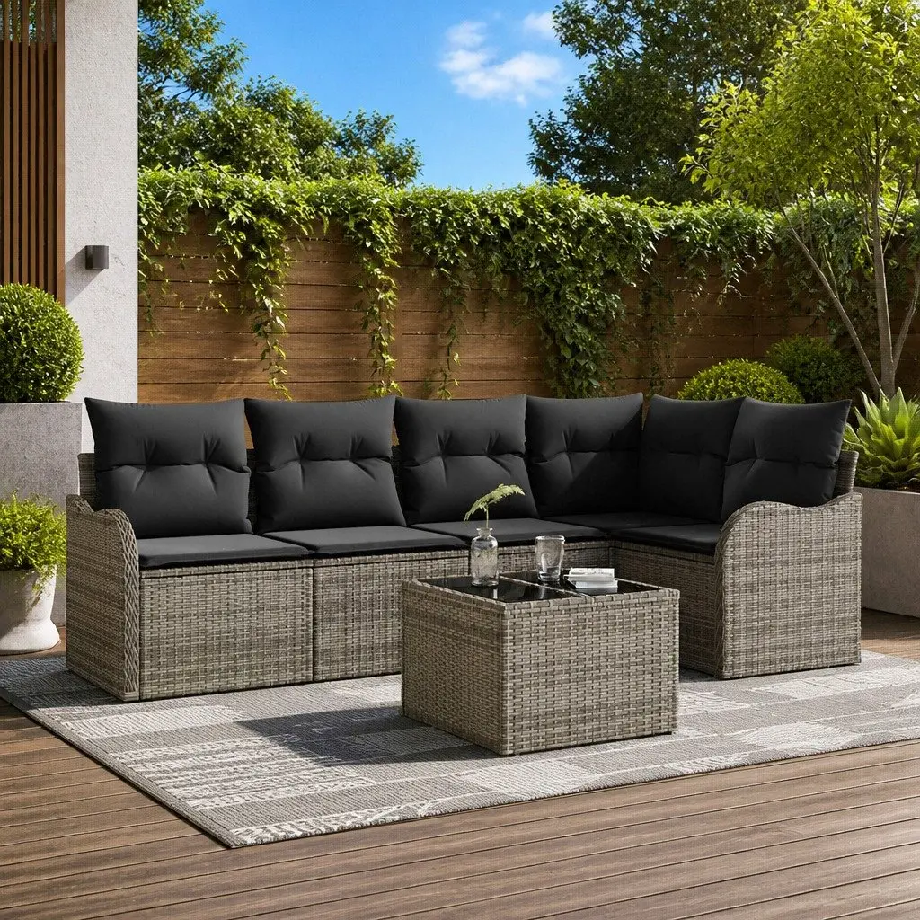 Garden Sofa Set Poly Rattan Modular 6 Pieces Grey Outdoor Furniture