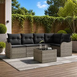 6-Piece Grey Modular Garden Sofa Set for Outdoors