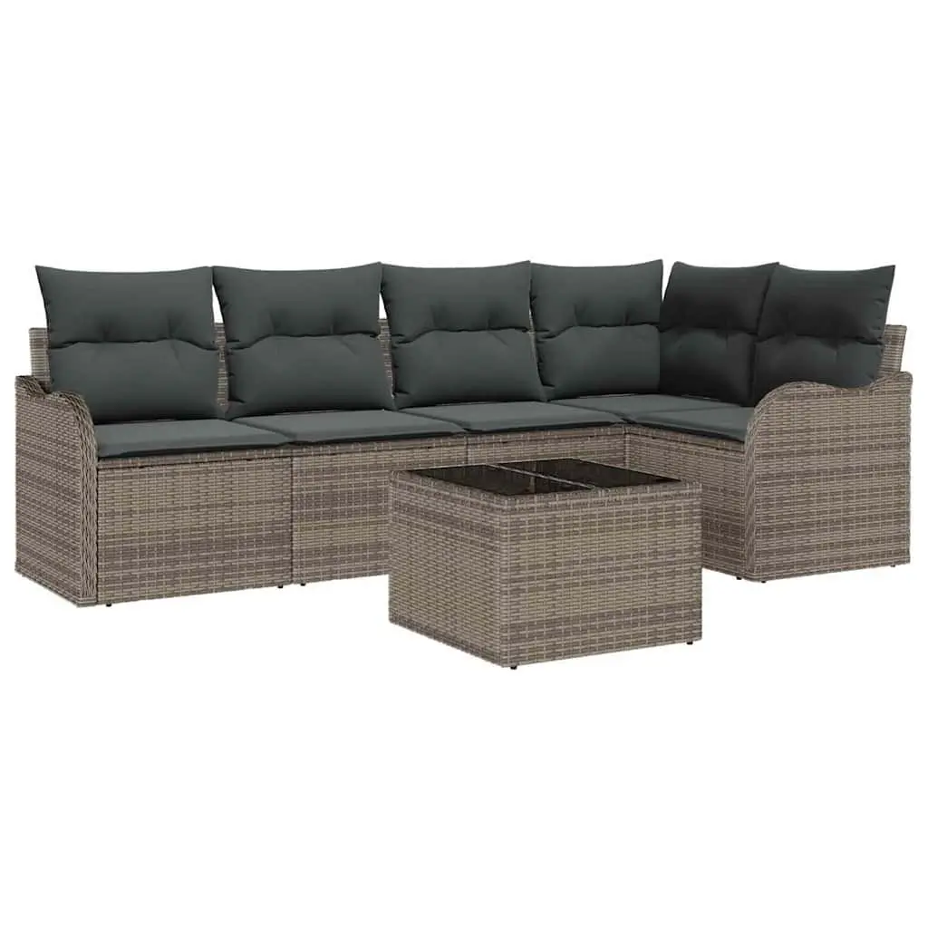 Garden Sofa Set Poly Rattan Modular 6 Pieces Grey Outdoor Furniture