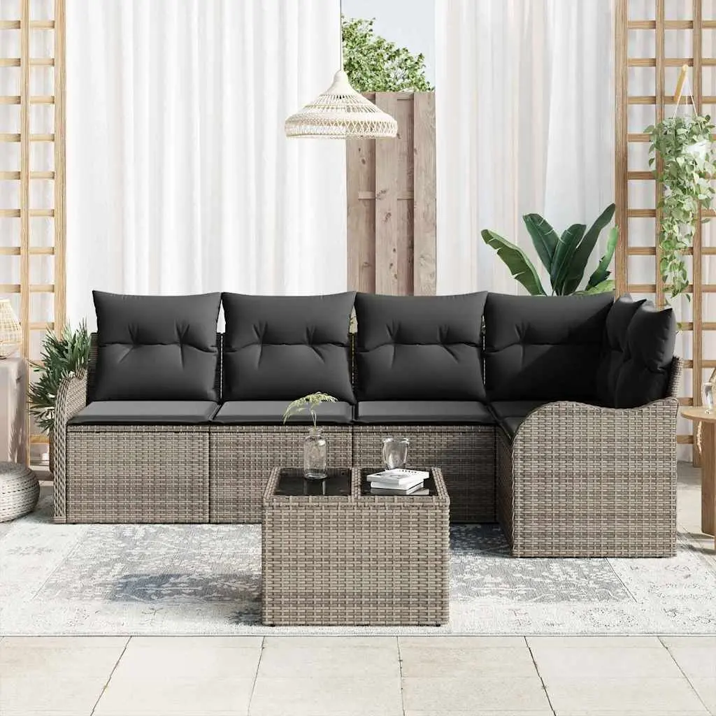 Garden Sofa Set Poly Rattan Modular 6 Pieces Grey Outdoor Furniture