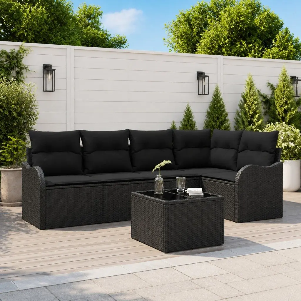 Black Poly Rattan Modular Outdoor Sofa Set for Patios
