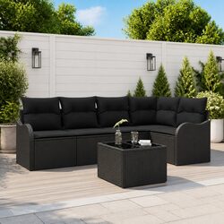 Black Poly Rattan Modular Outdoor Sofa Set for Patios