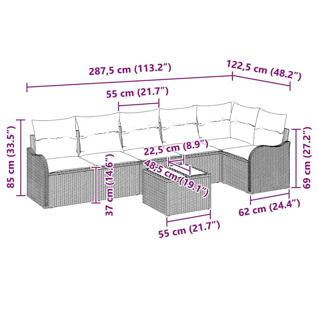 7-Piece Black Poly Rattan Outdoor Sofa Set