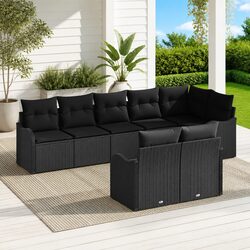8-Piece Black Poly Rattan Modular Lounge Set