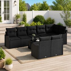 9-Piece Modular Patio Sofa Set in Black Poly Rattan