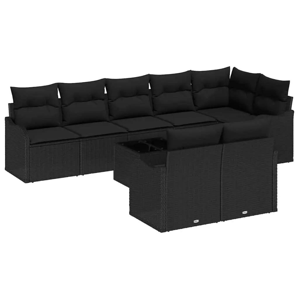 9-Piece Modular Patio Sofa Set in Black Poly Rattan