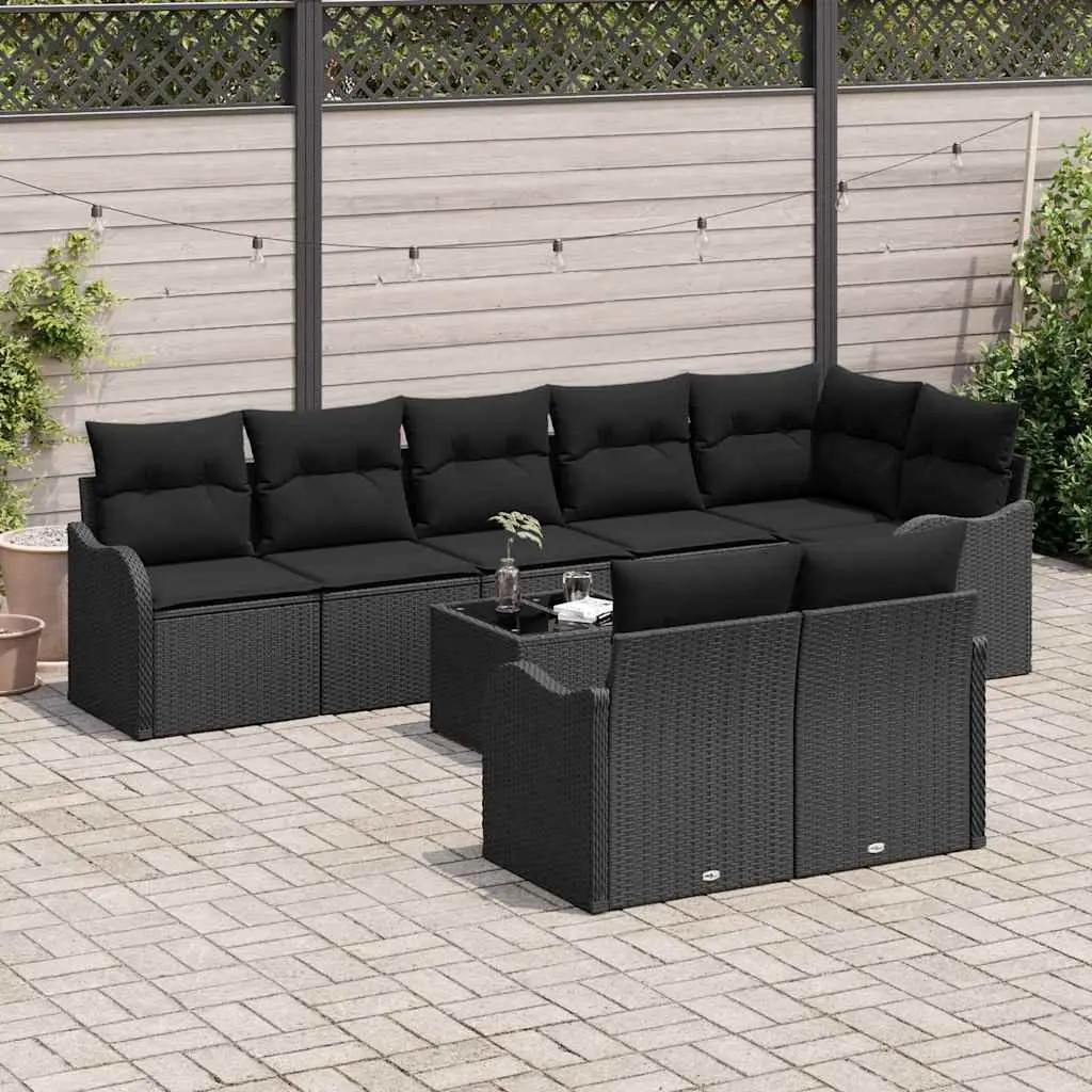 9-Piece Modular Patio Sofa Set in Black Poly Rattan