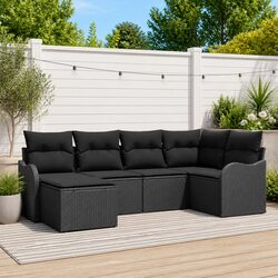 Black Rattan 6 Piece Garden Sofa Set for Outdoor Relaxation
