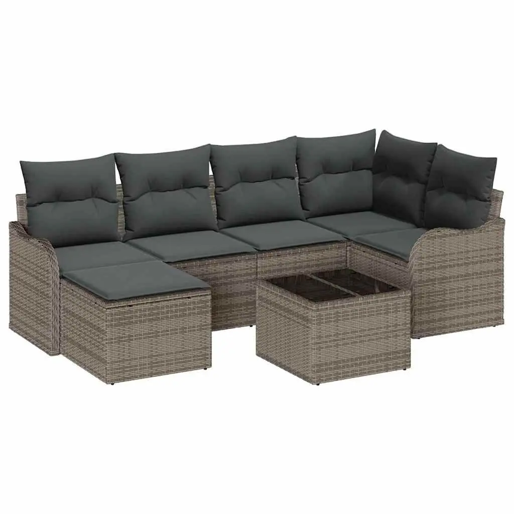 Garden Sofa Set 7 Piece Outdoor Furniture Grey Poly Rattan Patio Lounge with
