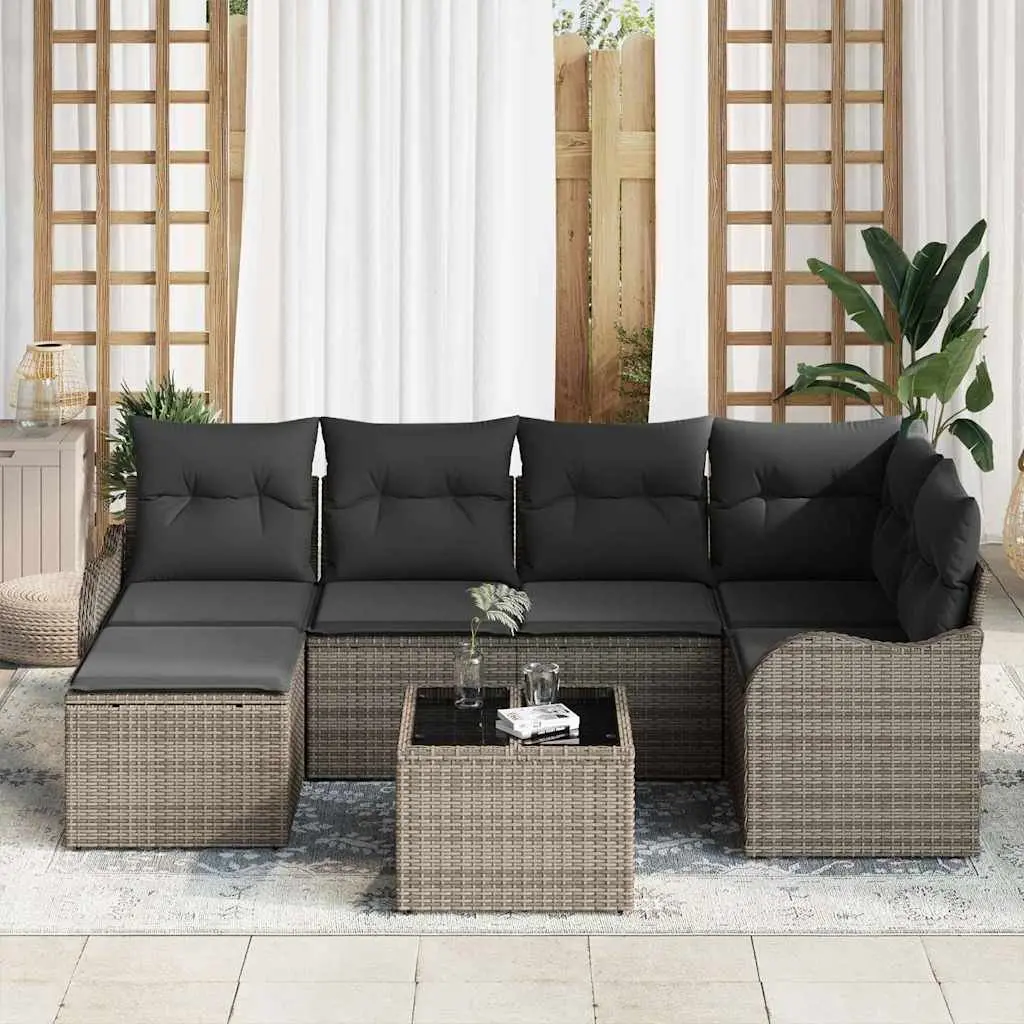 Garden Sofa Set 7 Piece Outdoor Furniture Grey Poly Rattan Patio Lounge with