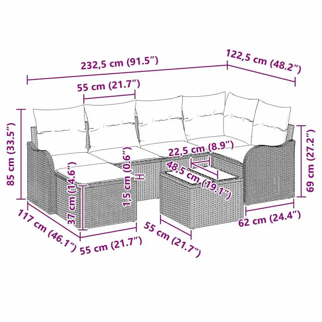 Garden Sofa Set 7 Piece Outdoor Furniture Grey Poly Rattan Patio Lounge with