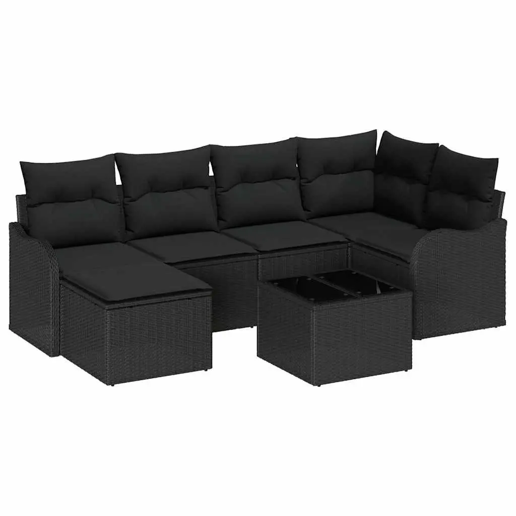7 Piece Black Poly Rattan Garden Sofa Set