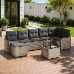 Sturdy 8-Piece Grey Outdoor Sofa Set for Relaxation