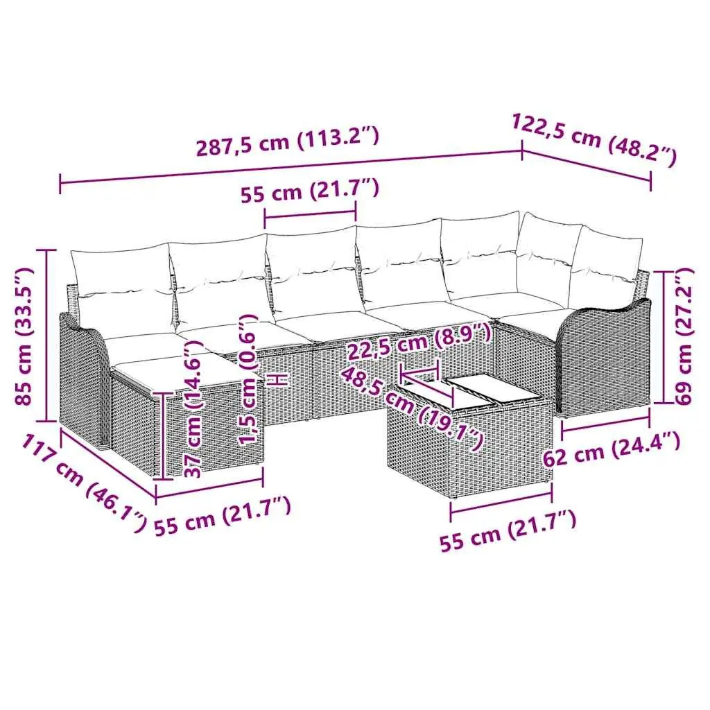 8-Piece Grey Outdoor Sofa Set for Relaxation