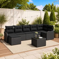 Premium Black Poly Rattan Modular Garden Sofa Set