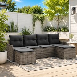 6-Piece Grey Modular Outdoor Rattan Sofa Set