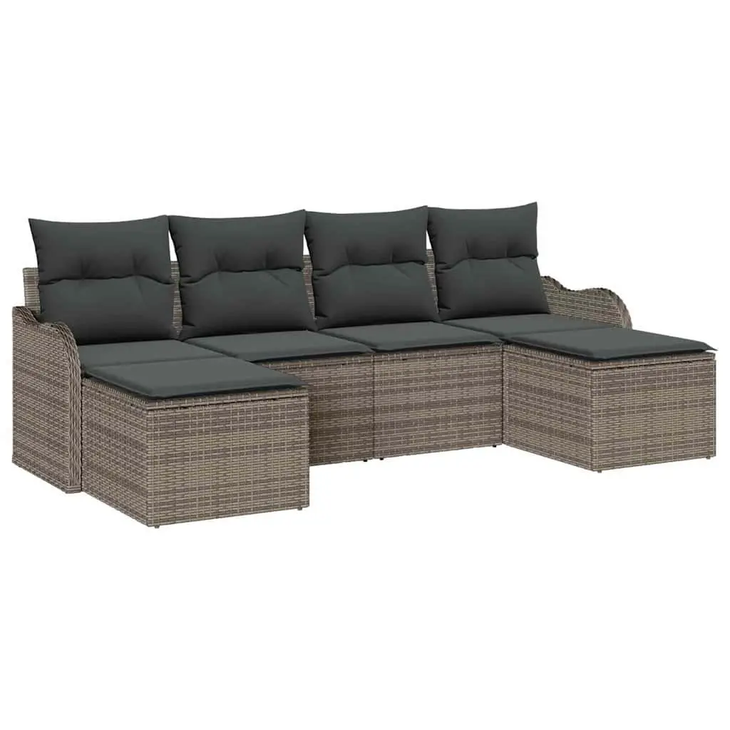 6-Piece Grey Modular Outdoor Rattan Sofa Set