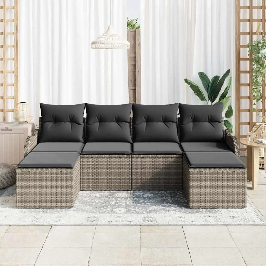 6-Piece Grey Modular Outdoor Rattan Sofa Set