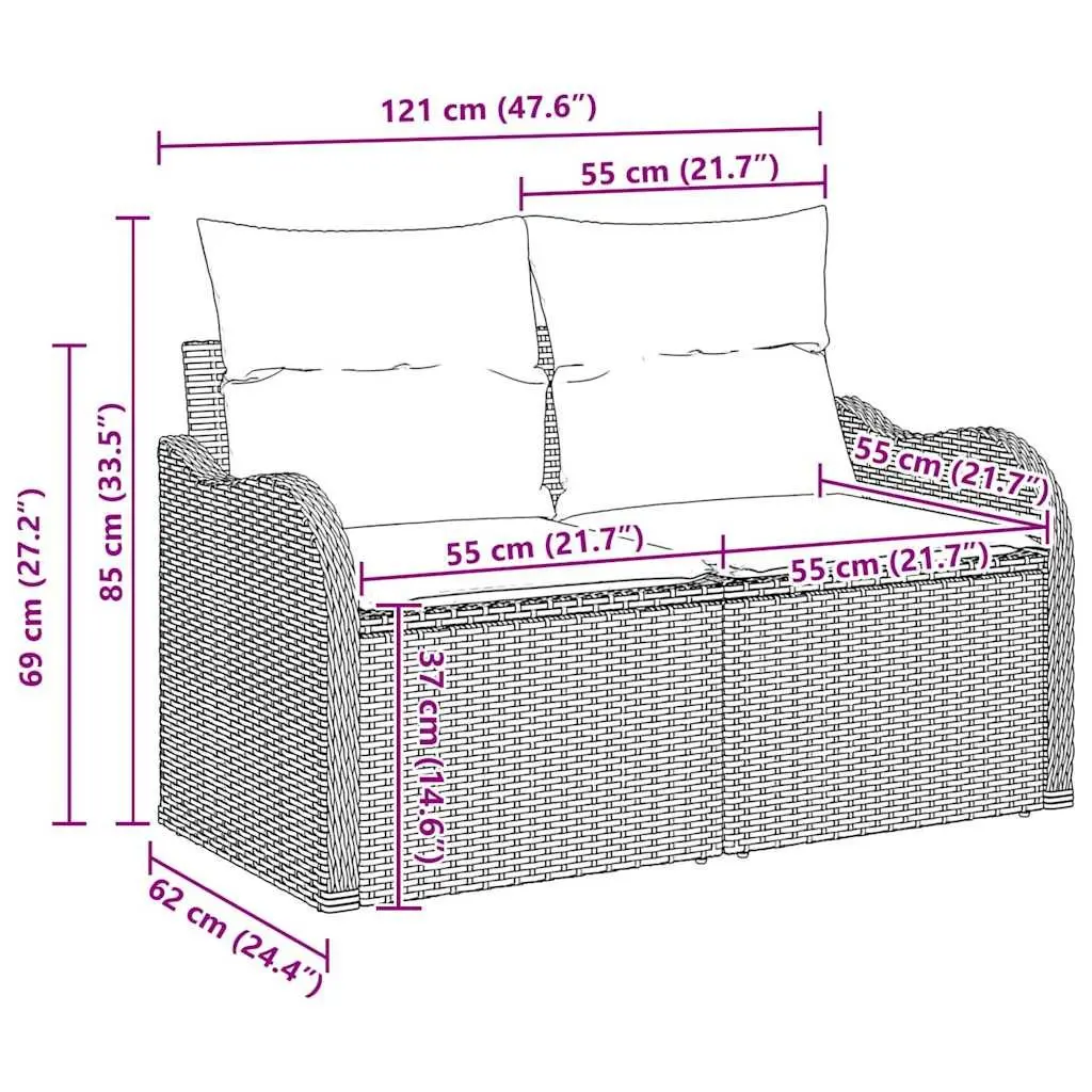 6-Piece Black Poly Rattan Garden Sofa Set
