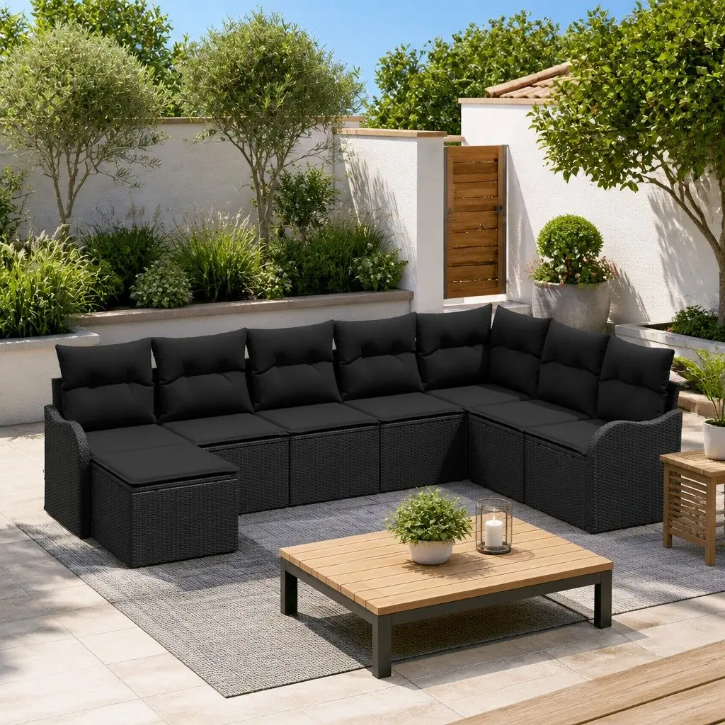 Outdoor Sofa Set Poly Rattan 8 Pieces Black