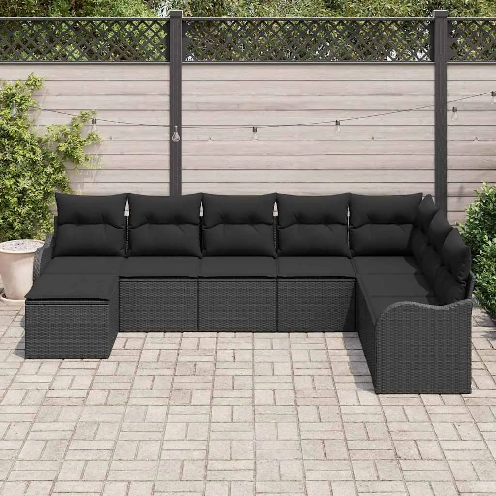 Outdoor Sofa Set Poly Rattan 8 Pieces Black