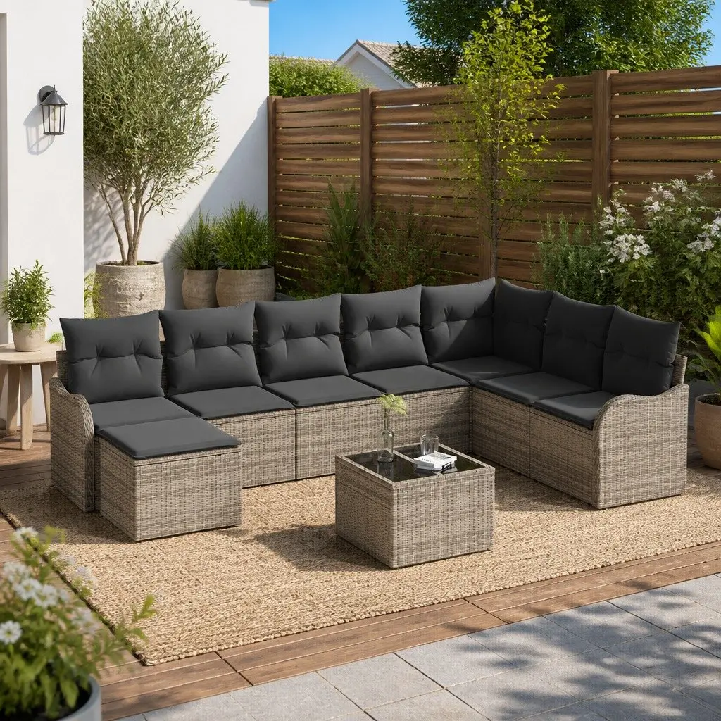 Garden Sofa Set Poly Rattan Grey Outdoor Furniture Patio Lounge Seating