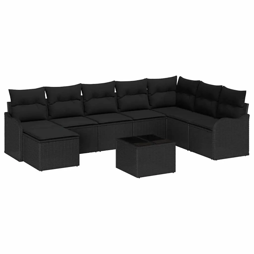 Garden Sofa Set Poly Rattan 9 Piece Outdoor Furniture Black