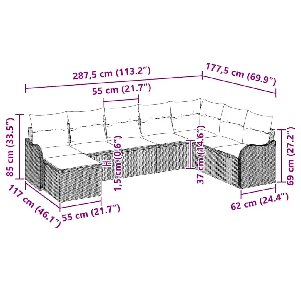 Garden Sofa Set Poly Rattan 9 Piece Outdoor Furniture Black