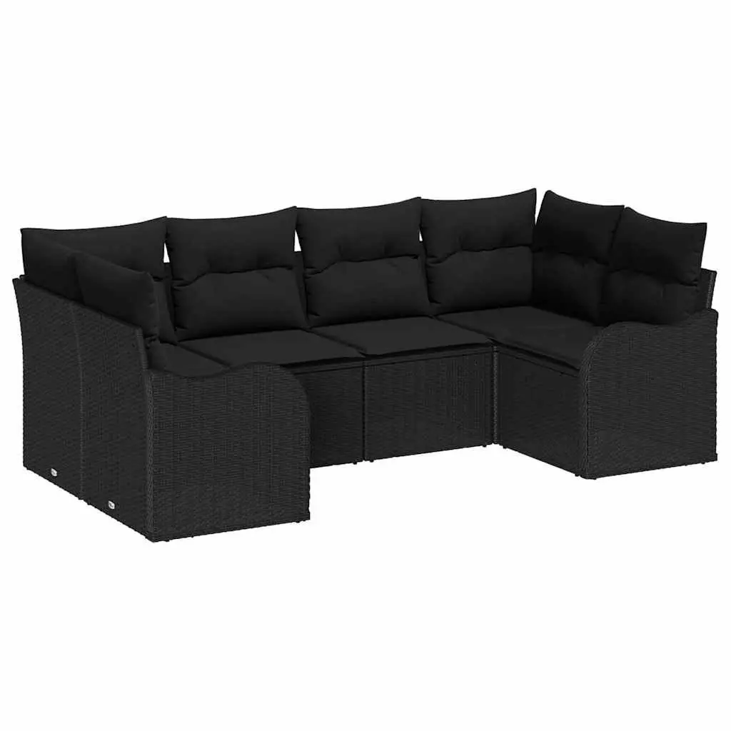 Garden Sofa Set Poly Rattan 6 Piece Modular Outdoor Patio Furniture Black