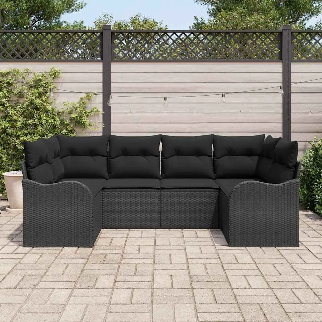 Garden Sofa Set Poly Rattan 6 Piece Modular Outdoor Patio Furniture Black