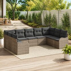 High-Quality 9 Piece Garden Sofa Set in Grey Poly Rattan