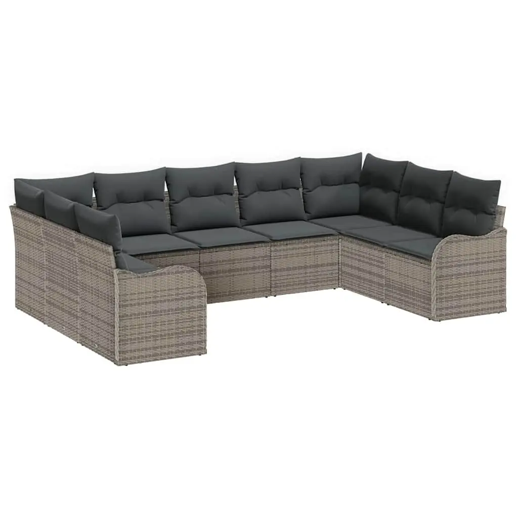 9 Piece Garden Sofa Set in Grey Poly Rattan
