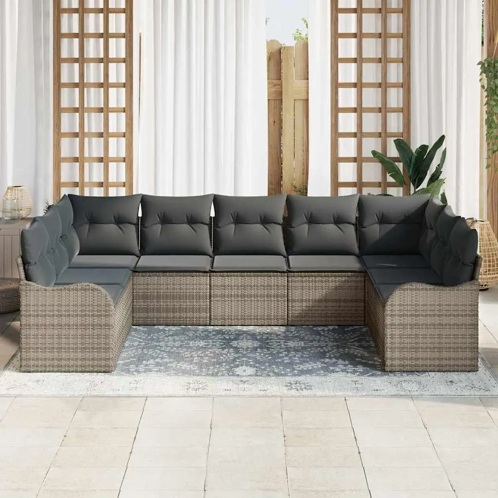 9 Piece Garden Sofa Set in Grey Poly Rattan