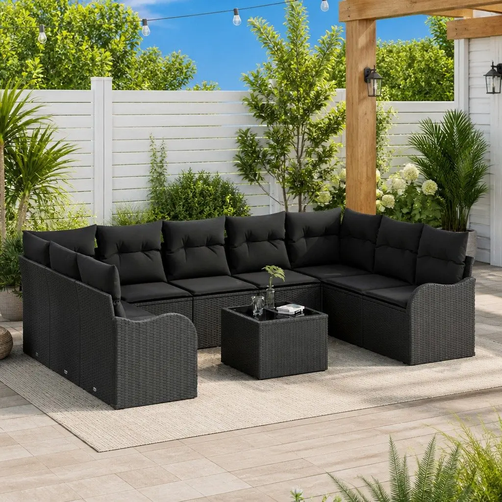 Black Poly Rattan Outdoor Sofa Set for Gardens